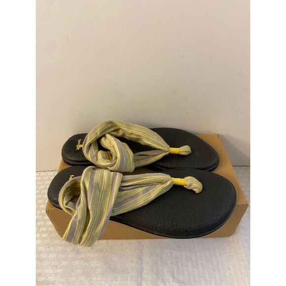 Sanuk yoga mat sandals yellow gray stripes size 9 shoes - Picture 1 of 4